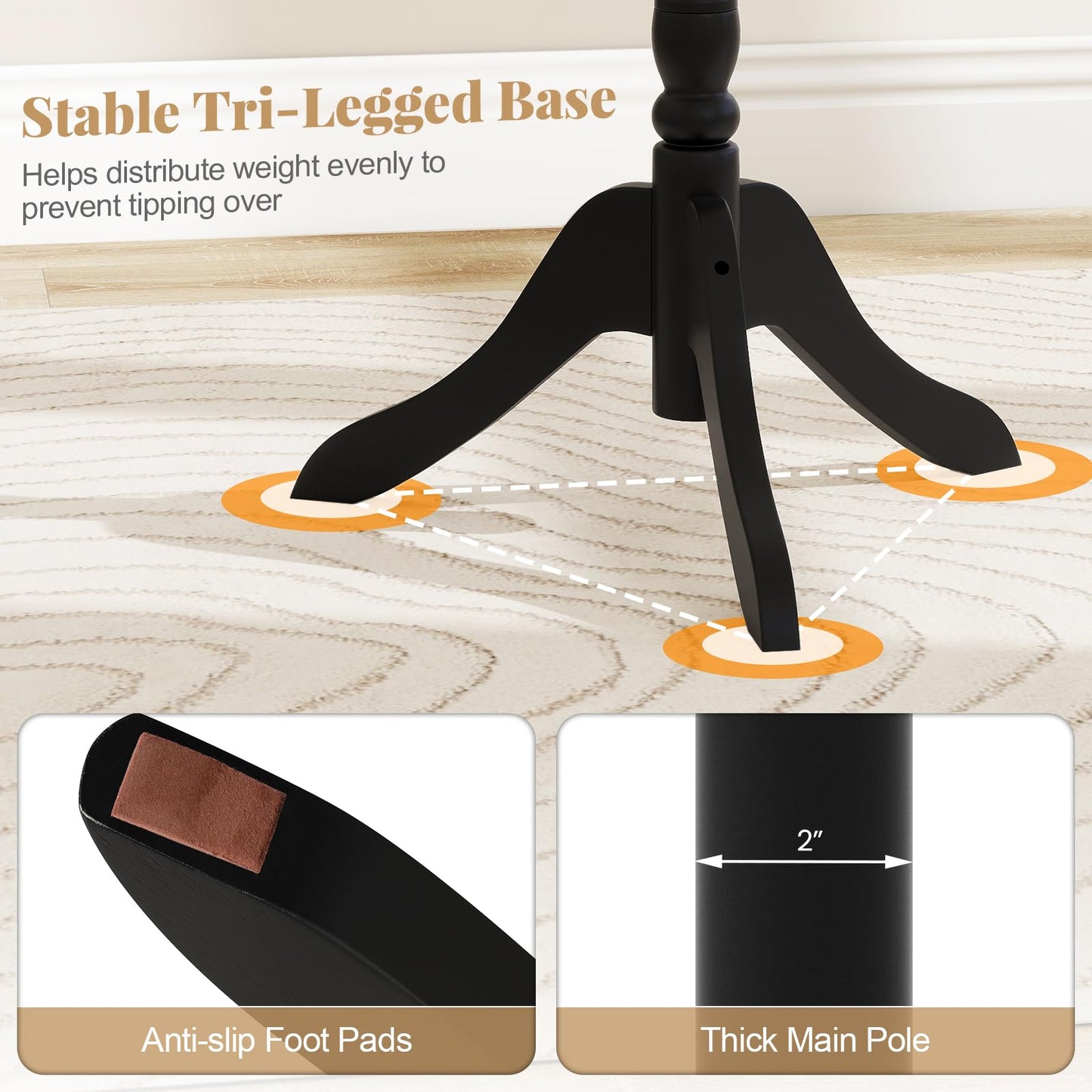 Tangkula Coat Rack Freestanding 11 Hooks and 3 Height Options for Coats