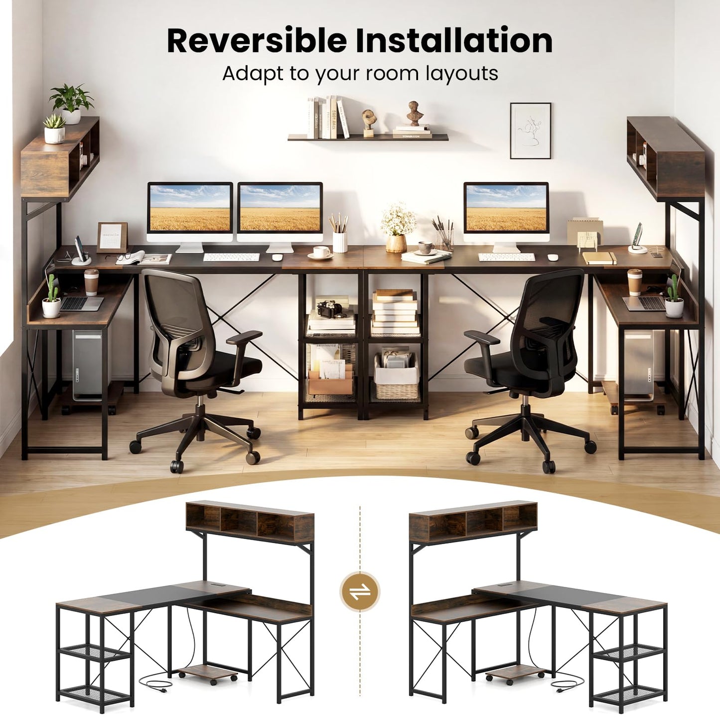 Tangkula 62" Reversible L-Shaped Computer Desk