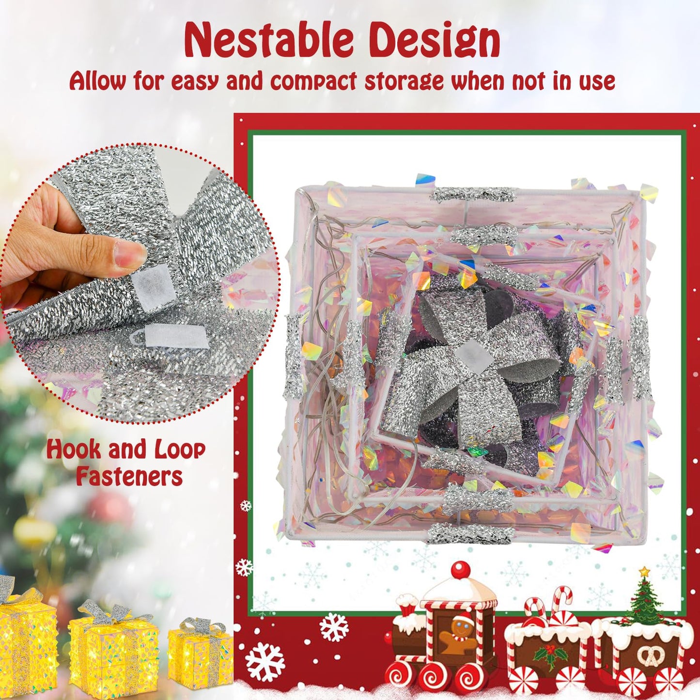 Tangkula Set of 3 Christmas Lighted Gift Boxes, Pre-lit 90 LED Light Up Present Box Decorations with Bows and Plug