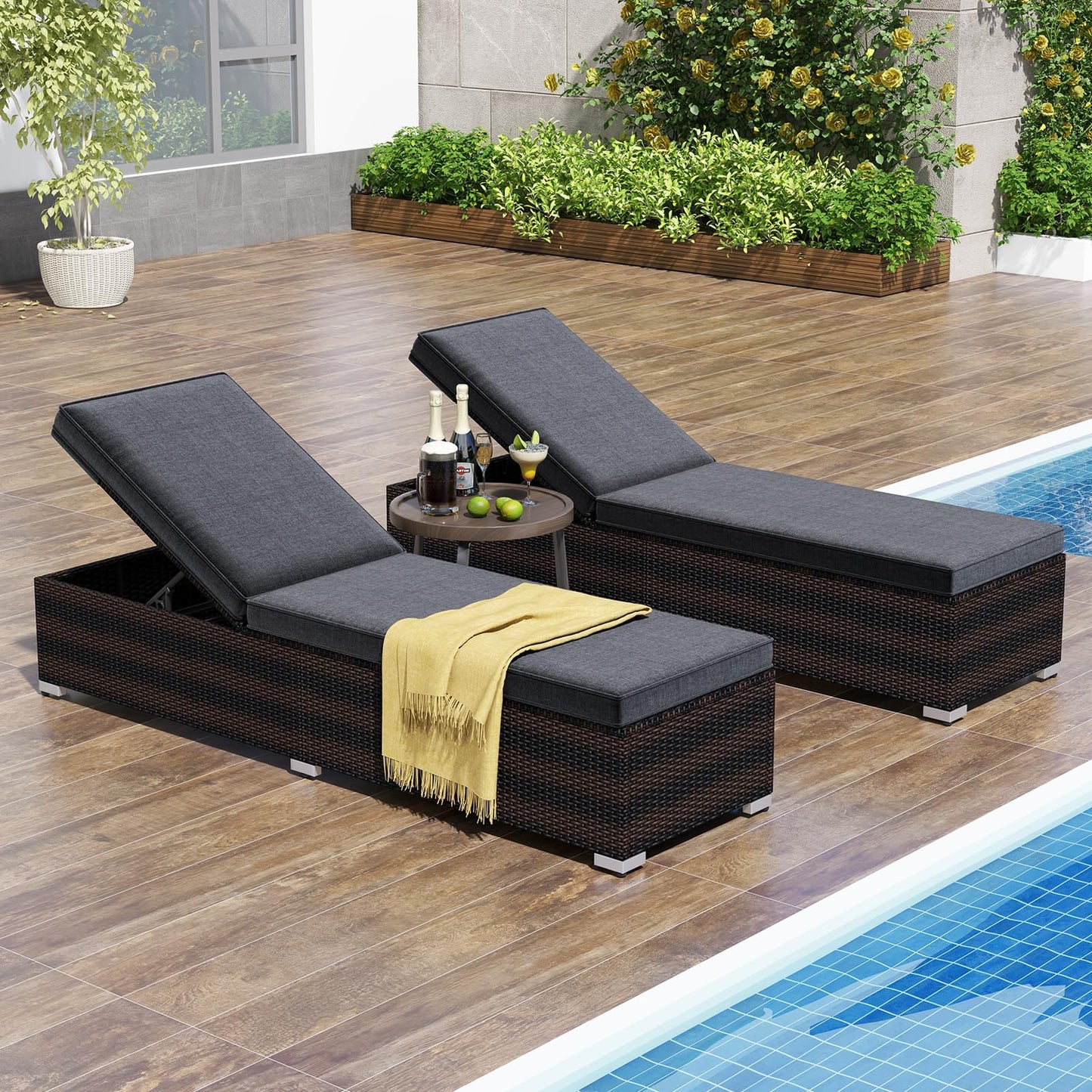 Tangkula Outdoor Chaise Lounge, Patio Wicker Lounge Chair w/ 4-Level Backrest, Heavy-Duty Metal Frame