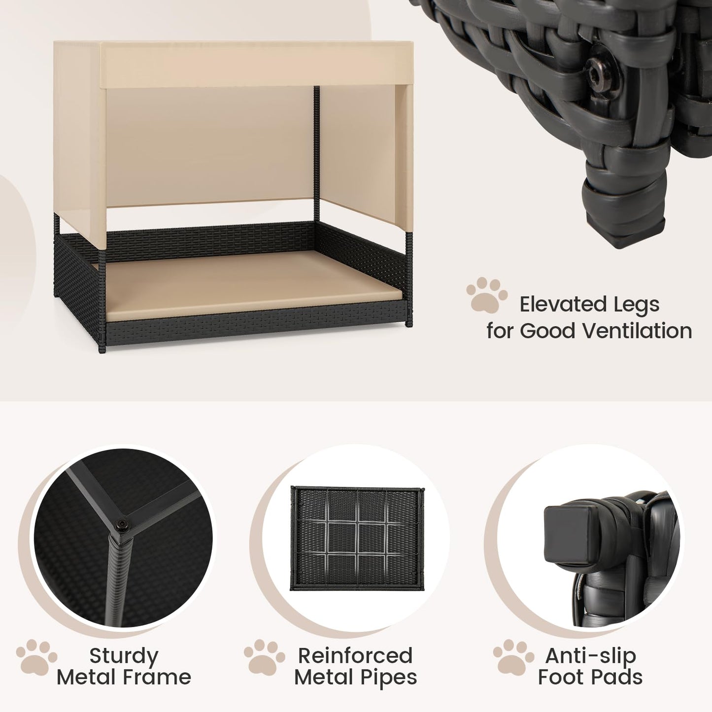 Tangkula Elevated Wicker Dog House for Small to Medium Breeds