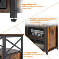 Tangkula Table d'appoint de canapé industrielle polyvalente avec étagère de rangement ouverte et 2 tiroirs basculants