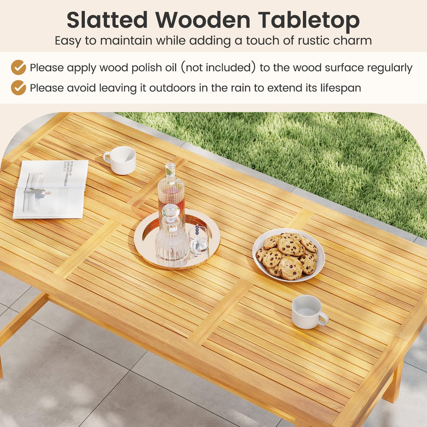Tangkula 63" Acacia Wood Dining Table for 6 People