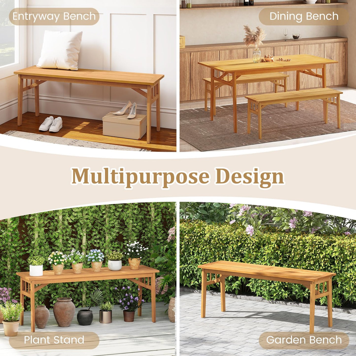 Tangkula 48” Long Patio Dining Bench with Slatted Seat