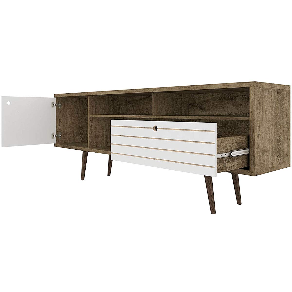 Tangkula Mid-Century Modern TV Stand for TVs up to 65 Inch, Wooden TV Console Table with Storage Shelves