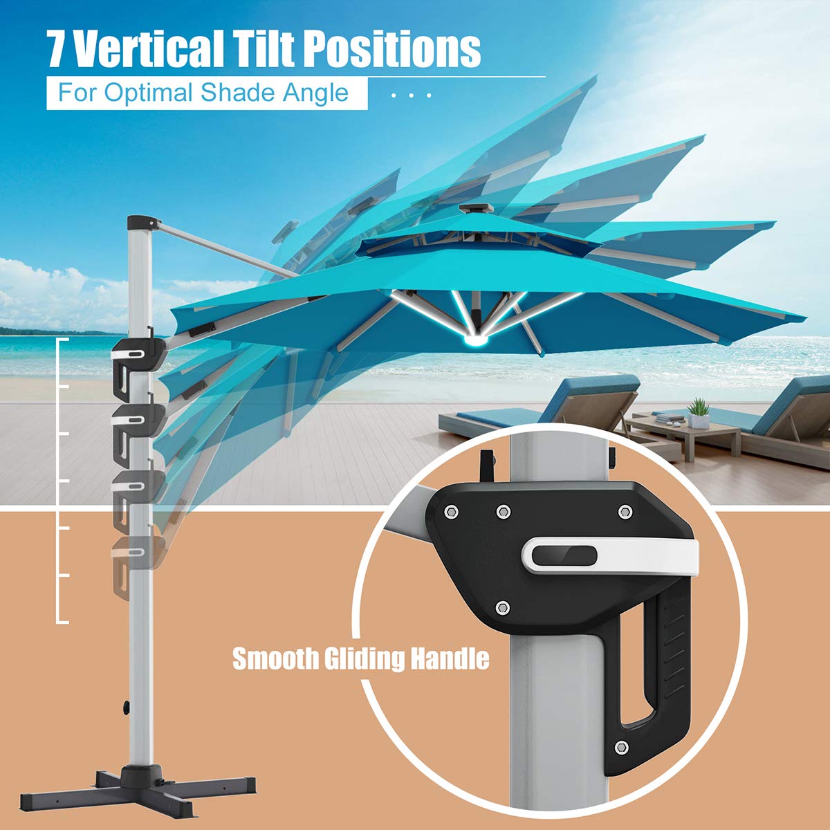 Tangkula 10 FT LED Cantilever Offset Hanging Patio Umbrella with Weight Base