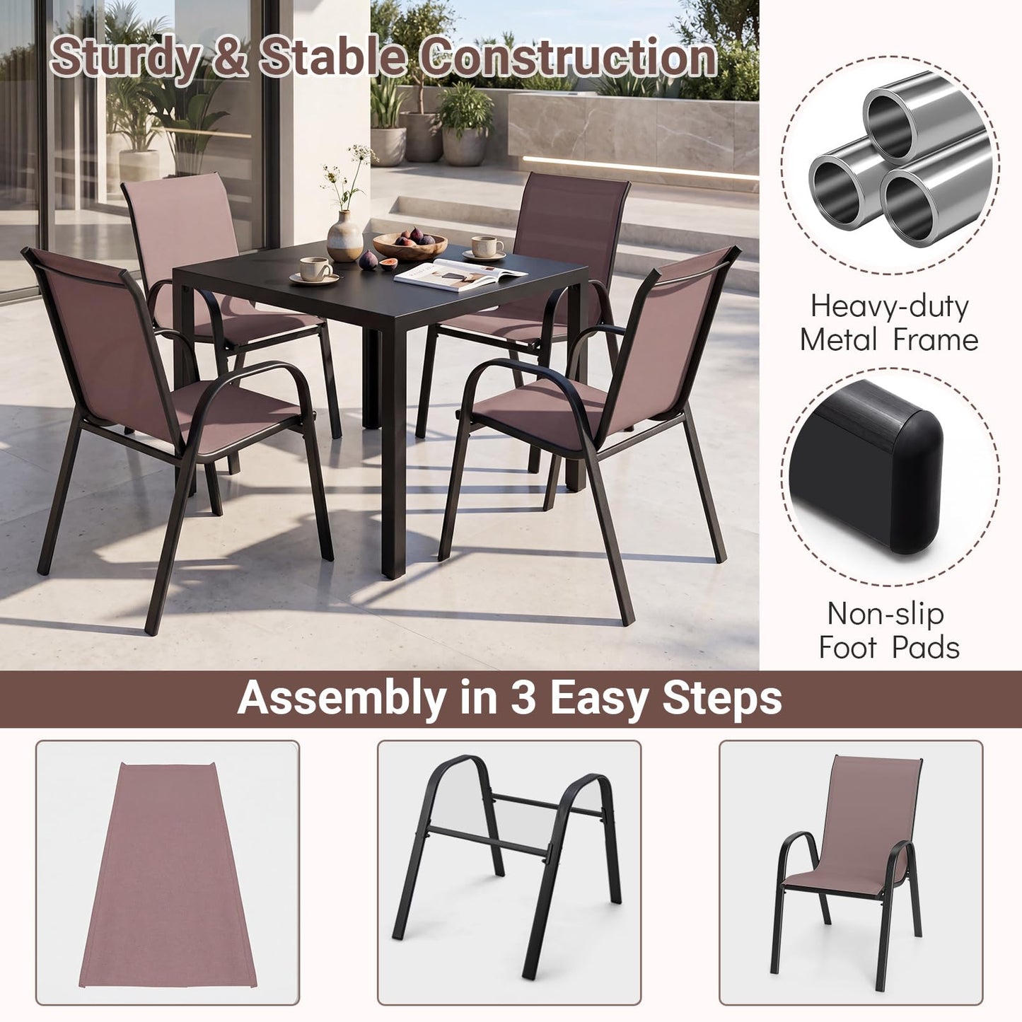 Tangkula Stackable Patio Dining Chairs Set of 4
