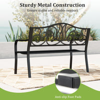 Tangkula 50 Inches Outdoor Garden Bench with Floral Design Backrest and Slatted Seat