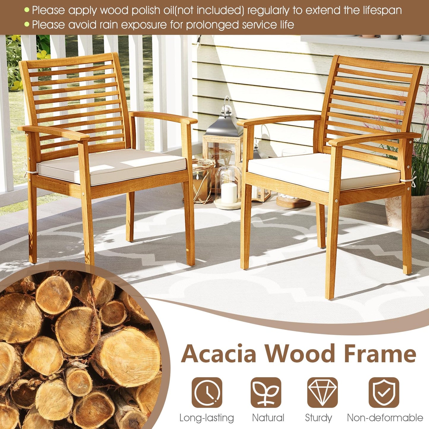 Tangkula 7 Piece Patio Acacia Wood Dining Set for 6