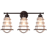 Tangkula 3-Light Vintage Vanity Lights, Industrial Metal Wire Cage Wall Sconces(Black & Golden)