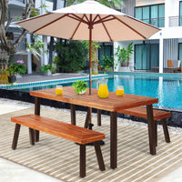 Outdoor Acacia Wood Bench, Patio Dining Bench Picnic Bench with Steel Legs
