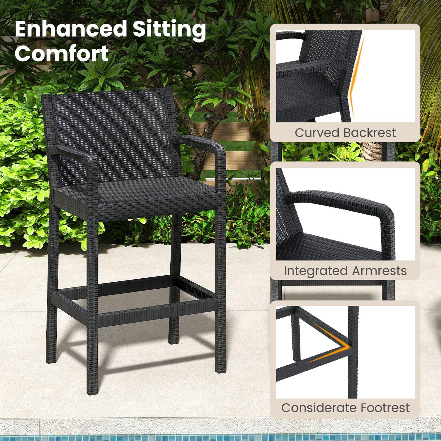 Tangkula 3 Pieces Patio Bar Set for Garden