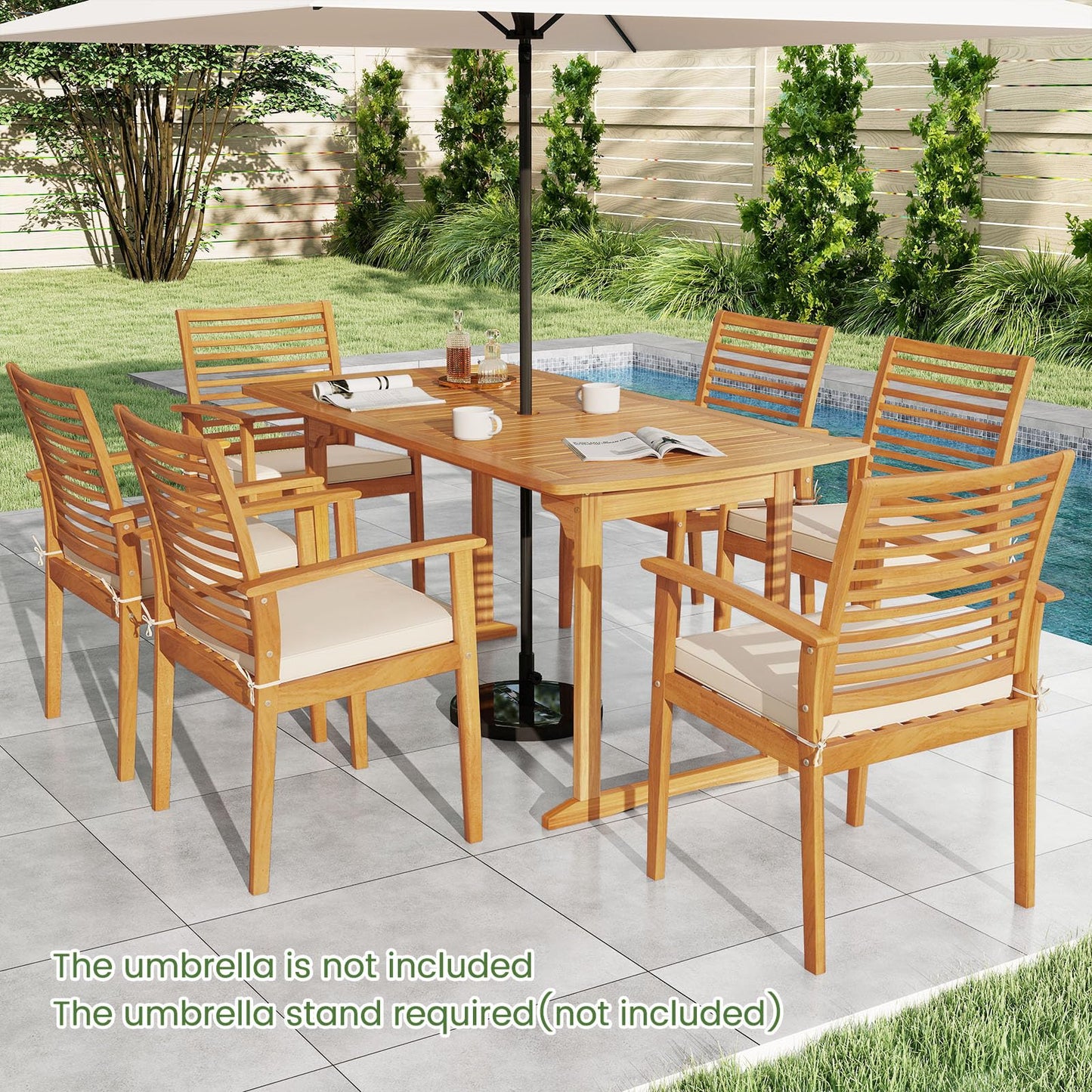 Tangkula 63 inch Outdoor Dining Table w/Umbrella Hole