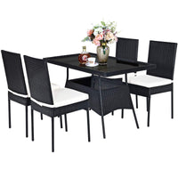Tangkula 5 Piece Wicker Patio Dining Set with Tempered Glass Top & Padded Cushions