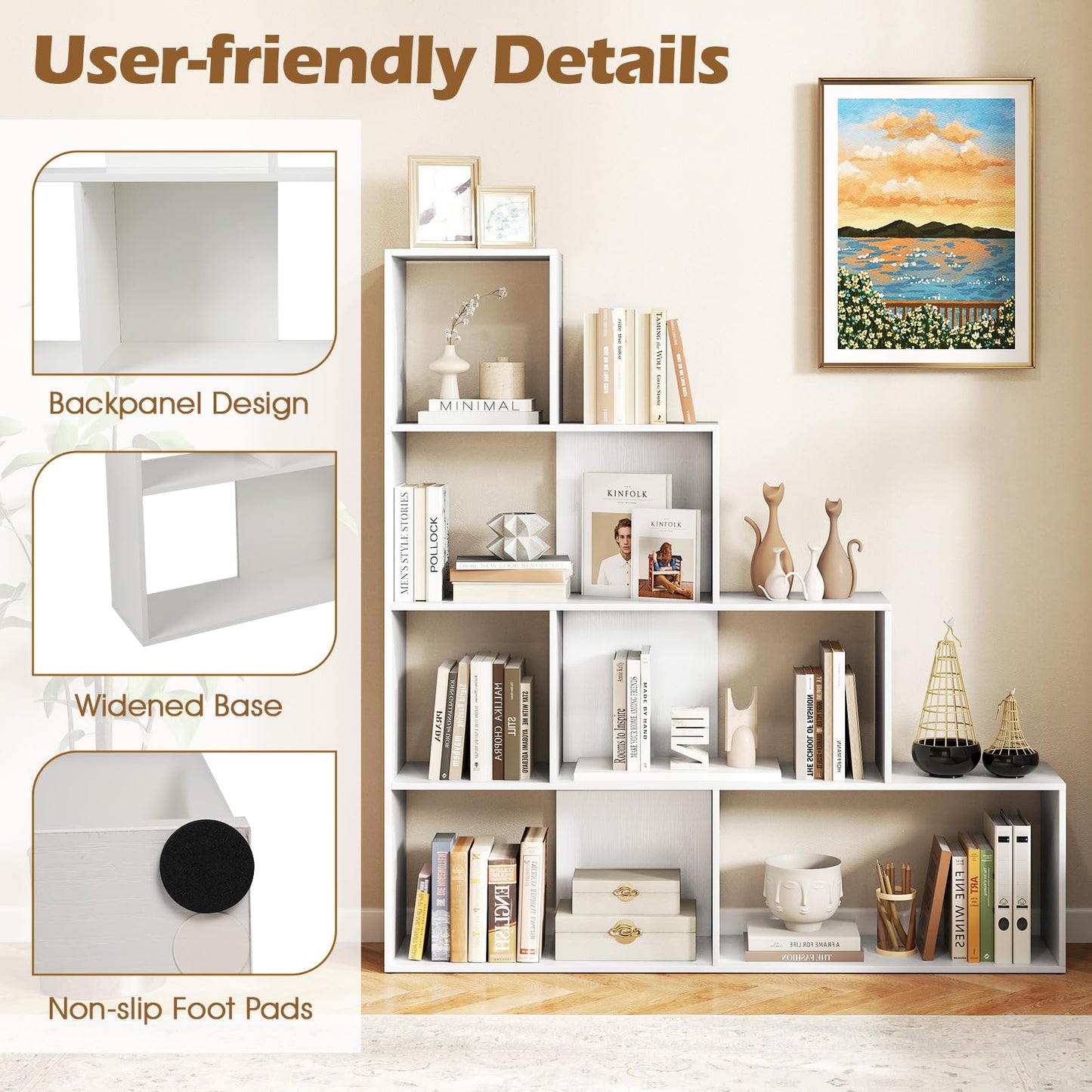 Tangkula 10 Shelves Bookshelf, L Shaped Freestanding Ladder Corner Bookshelf