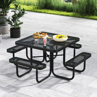 Tangkula 8 Person Picnic Table, Square Commercial Grade Outdoor Picnic Table with 4 Built-in Benches