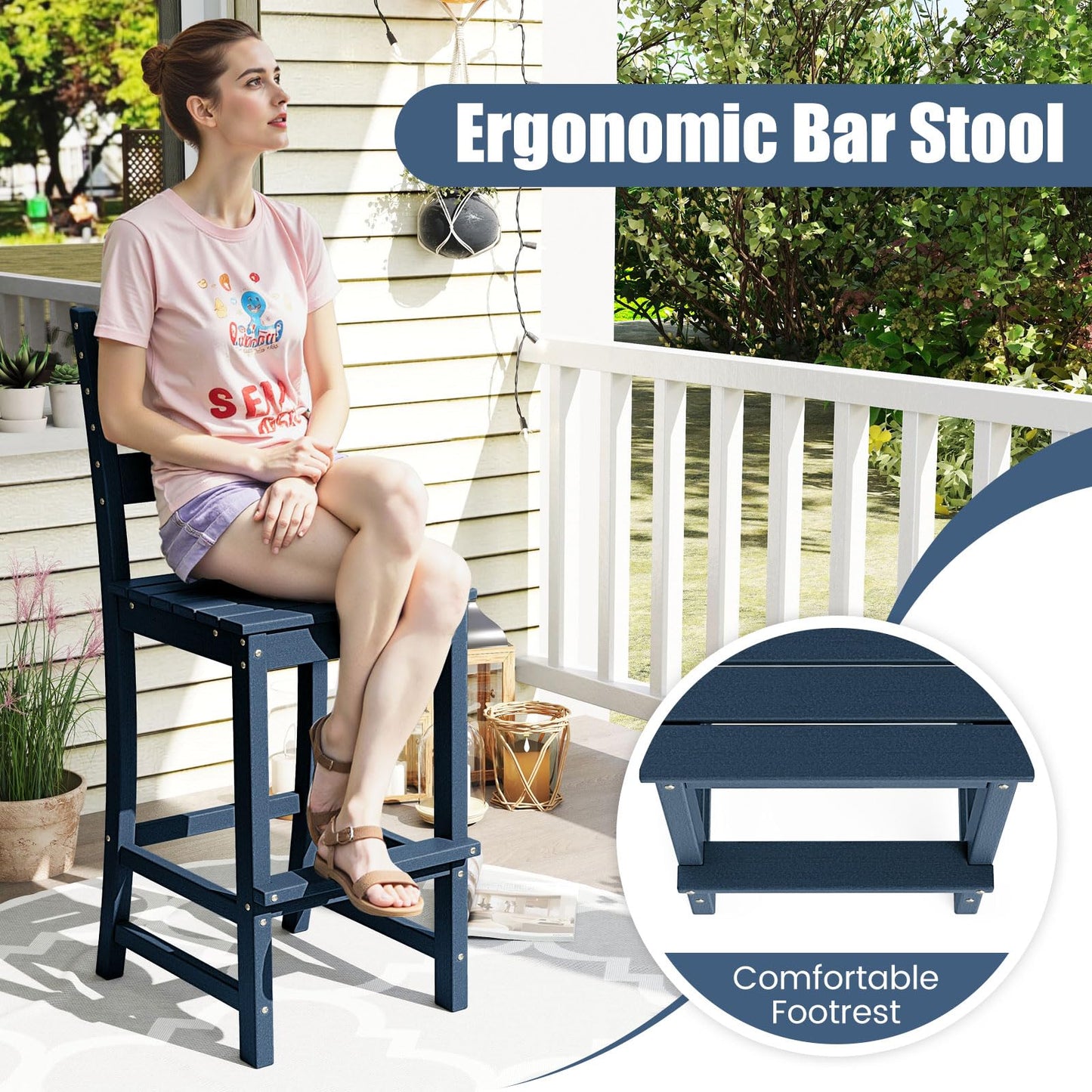 Tangkula Patio HDPE Barstool | Outdoor High Top Bar Chair w/Backrest & Footrest (1/2/4)