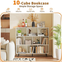 Tangkula 10-Cube Bookcase | Modern 47" L Storage Bookshelf with 5 Tapered Metal Legs & 2 Anti-Tip Kit