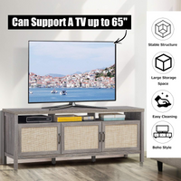 Tangkula Farmhouse Rattan TV Stand, 62 Inches Modern Boho Entertainment Center for TVs up to 65/70 Inches