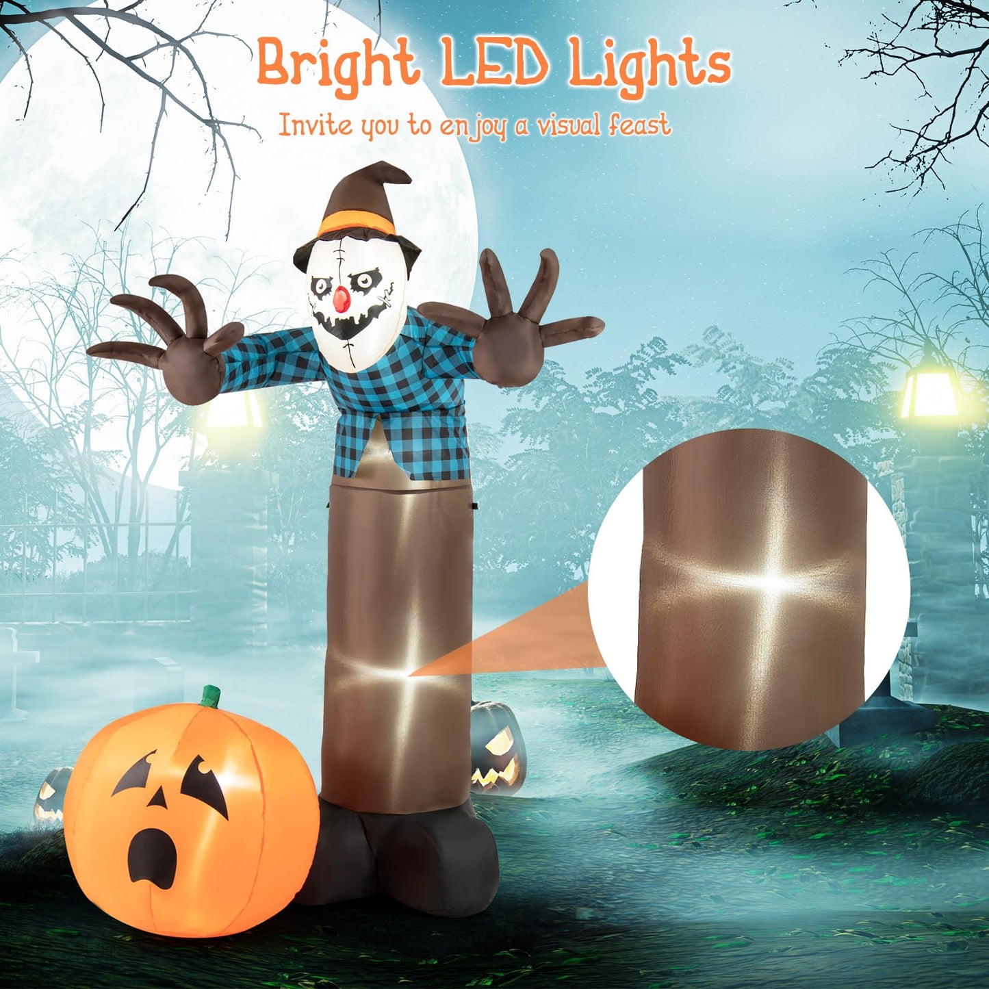 Tangkula 7 FT Halloween Inflatable Haunted Scarecrow, Blow up Yard Decoration with Built-in LED Lights
