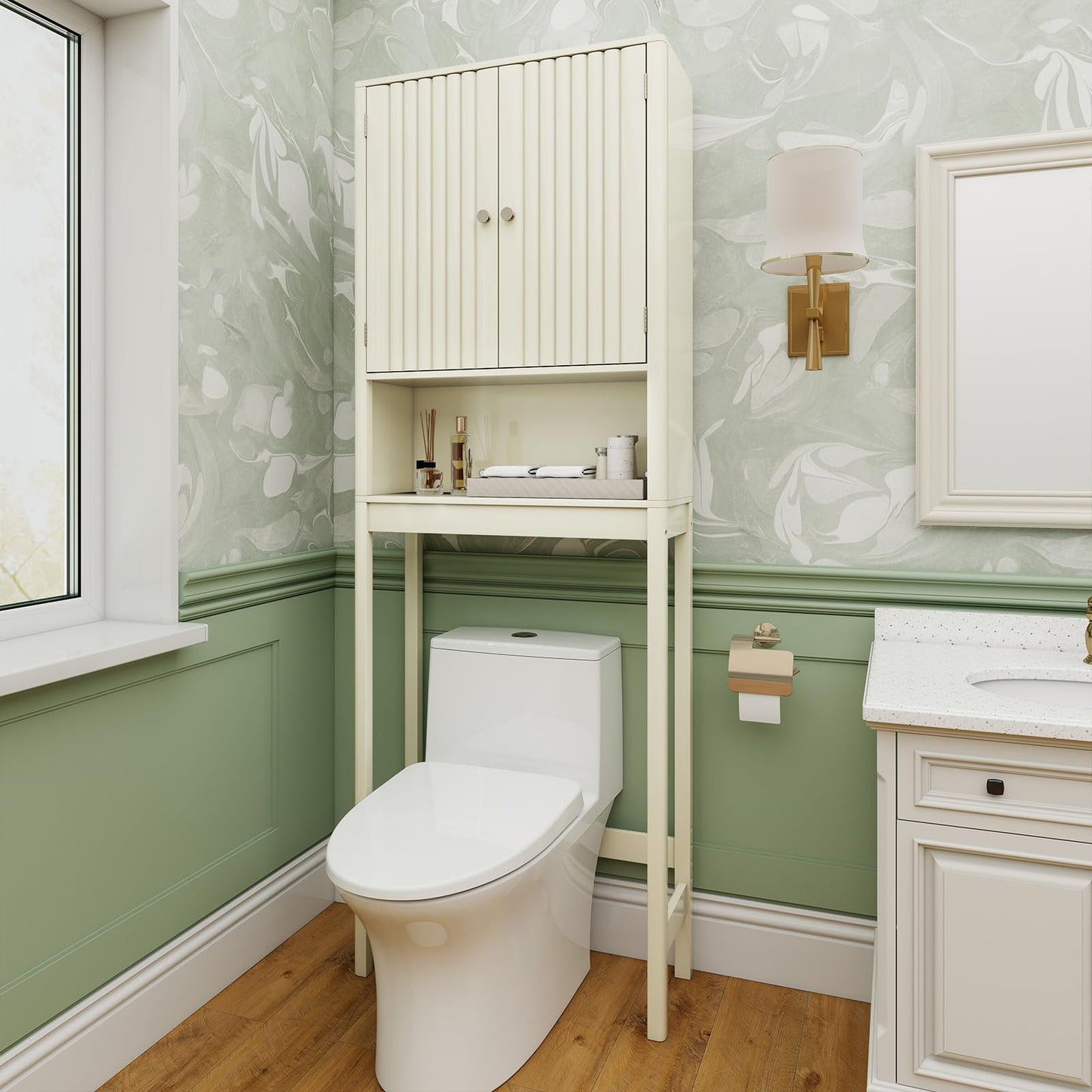 Tangkula Over The Toilet Storage Cabinet with Fluted Doors