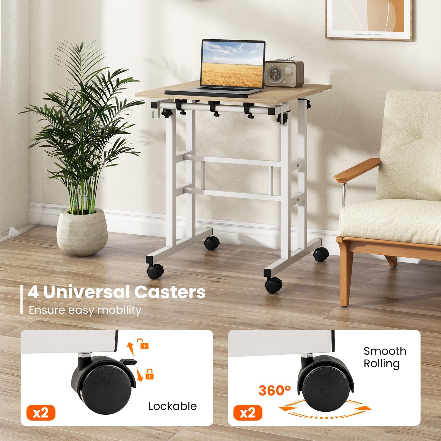 Tangkula Mobile Stand Up Desk, Adjustable Computer Desk, Height Adjustable and Special Tilting Surface Design