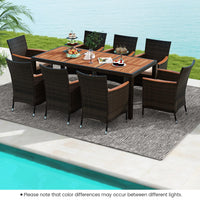 Tangkula 7 or 9 Piece Outdoor Dining Set, Patio Wicker Furniture Set with Acacia Wood Table Top w/Umbrella Hole