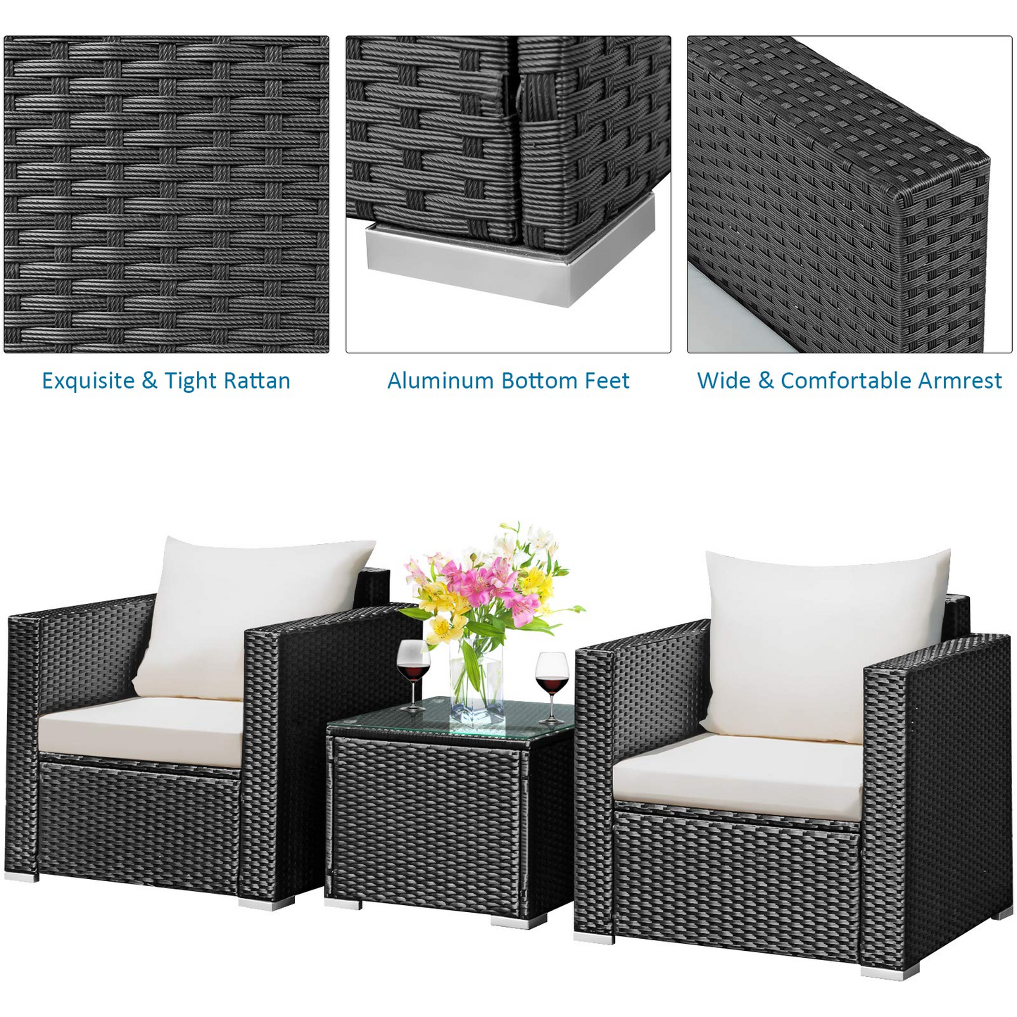 Tangkula 3 Pieces Patio Furniture Set