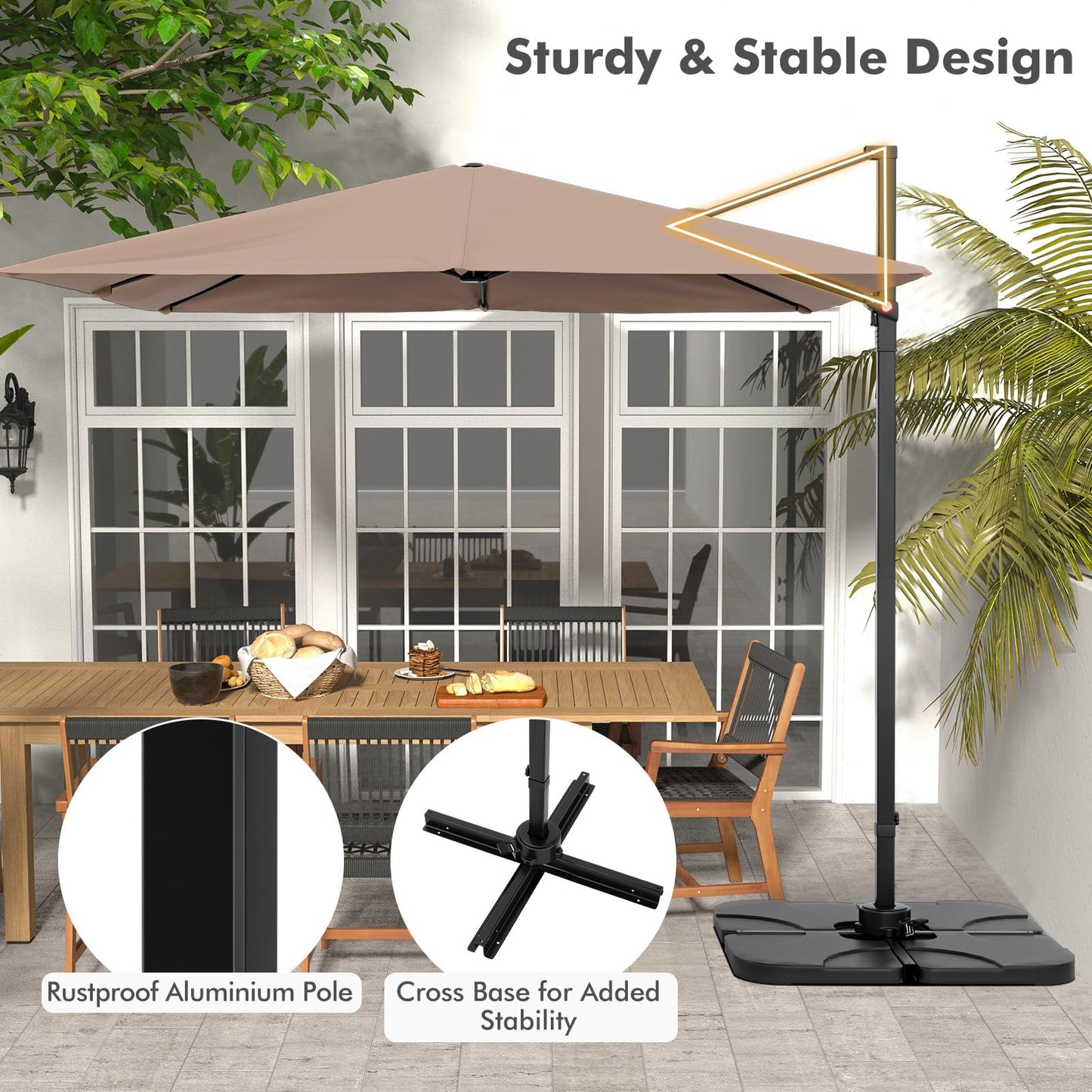 TANGKULA 9.5 FT Cantilever Patio Umbrella, Outdoor Square Offset Umbrella with 360-degree Rotation