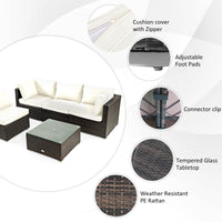 Tangkula 6-Piece Outdoor PE Wicker Conversation Set Cushions and Tempered Glass Coffee TableGas Fire Pit Table with 50,000 BTU