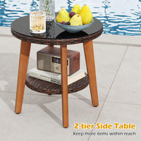 Ensemble de meubles de patio en osier Tangkula 3 pièces avec cadre en bois d'acacia