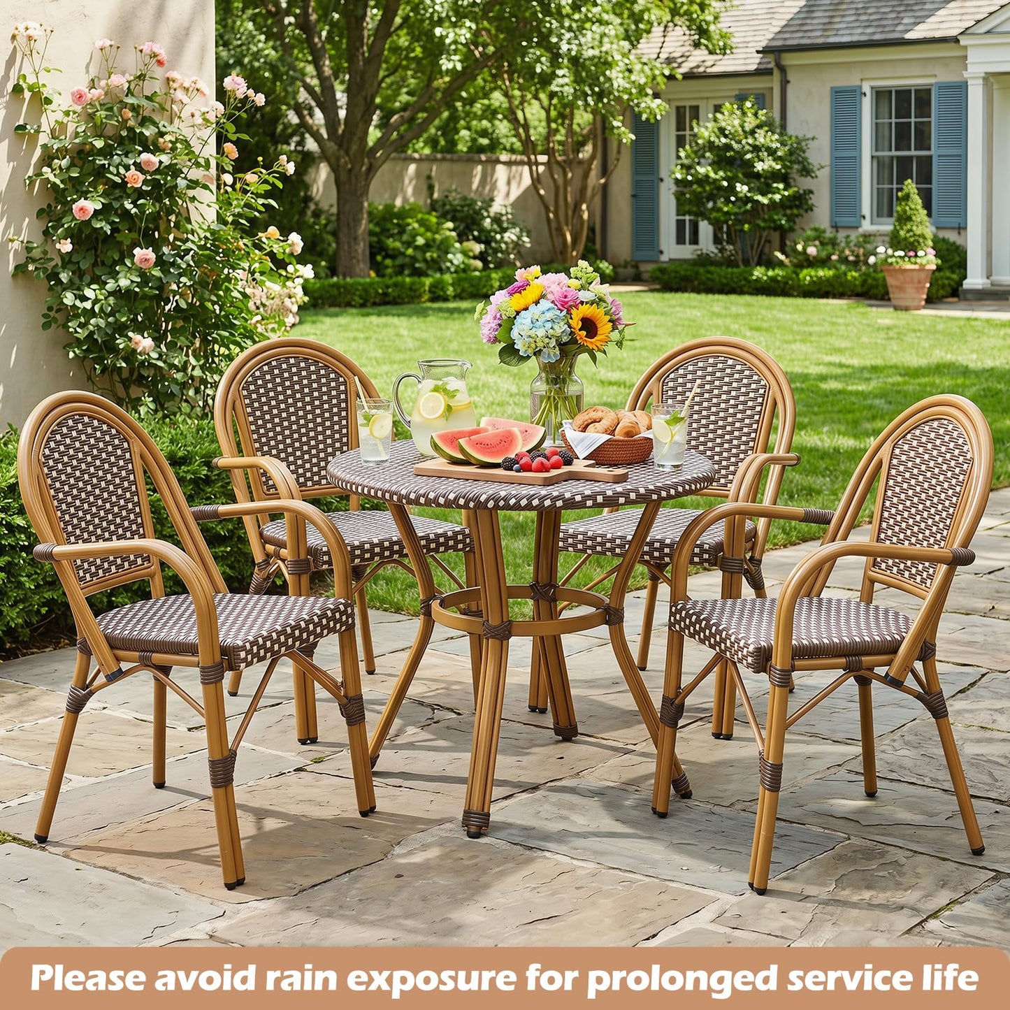 Tangkula Outdoor French Bistro Chairs Hand-Woven PE Wicker Patio Chairs(2/4)
