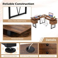 Tangkula 59" L-Shaped Office Desk with 3 Drawers & Charging Station