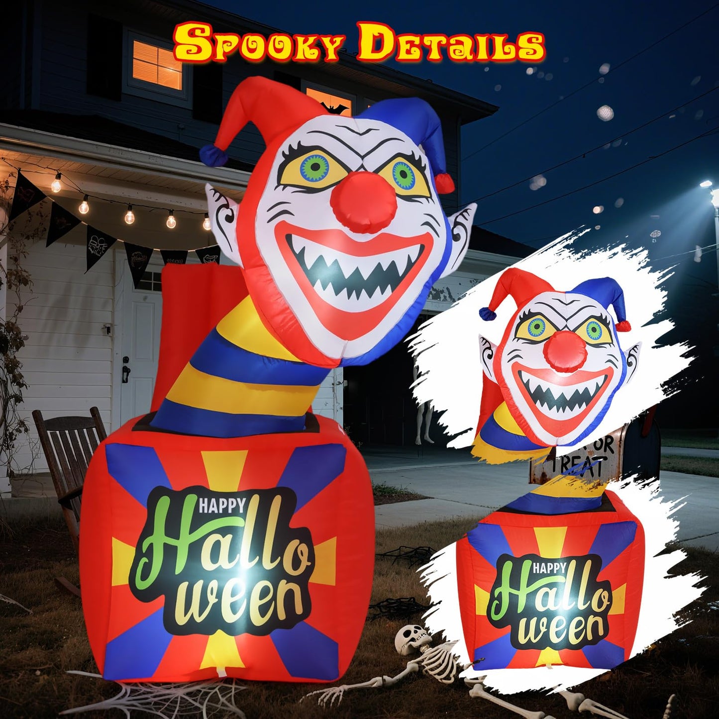Tangkula 5 Ft Halloween Inflatable Clown with LED Lights for Indoor Outdoor Porch