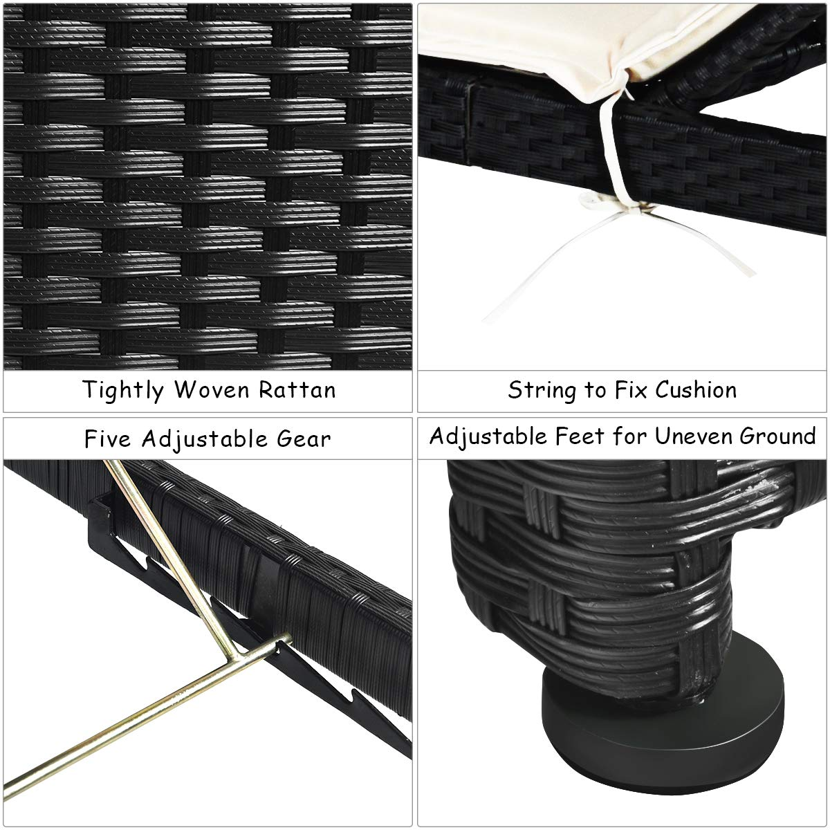 Tangkula Outdoor Chaise Lounge Chair, 5-Position Adjustable Rattan Recliner Chair