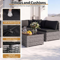 Tangkula 7 Pieces Wicker Sectional Patio Furniture Set | PE Rattan Sofas with Tempered Glass Coffee Table