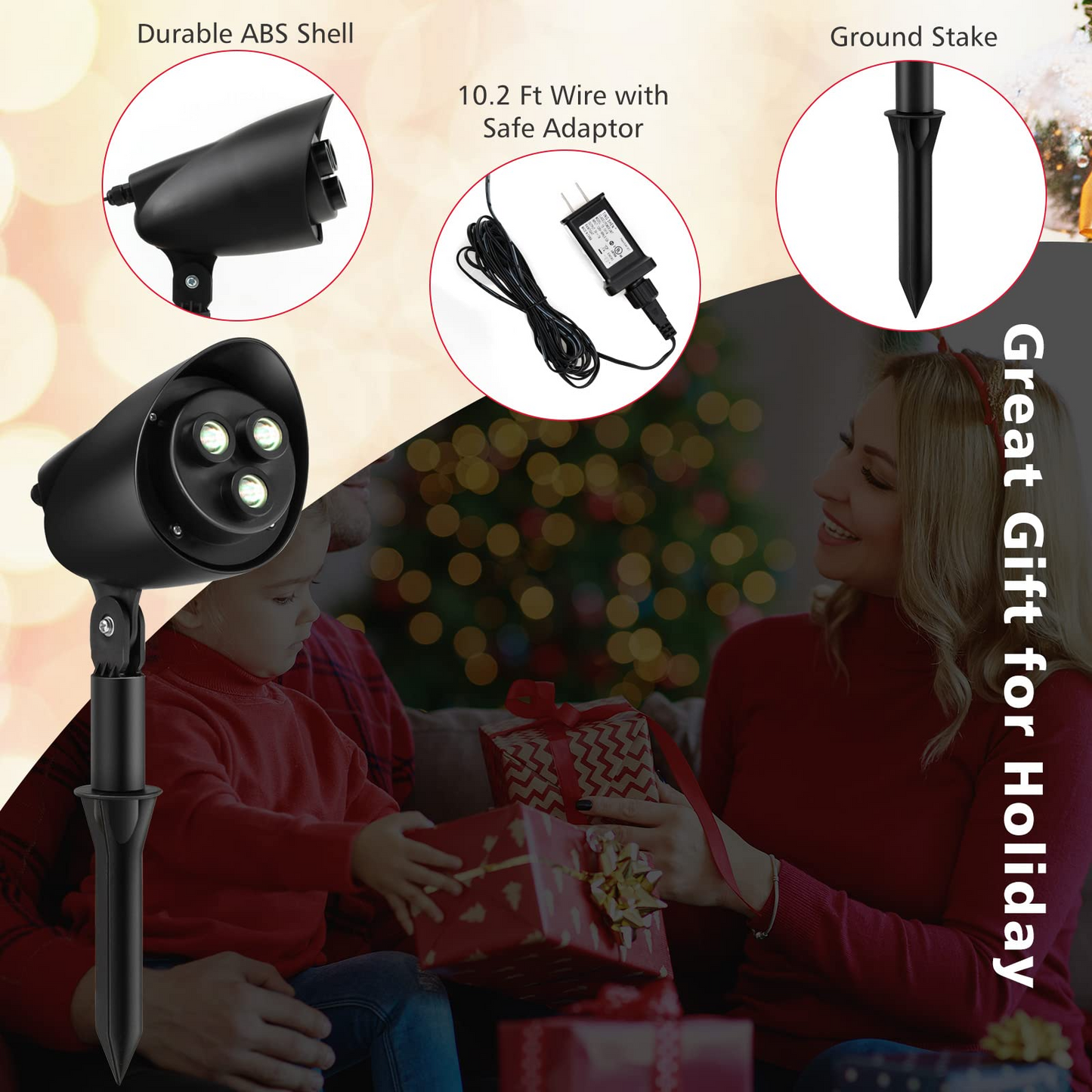Tangkula Christmas Santa Claus on Sleigh Projector Light, Rotating LED Projection Lamp with 60-degree Adjustable Angle