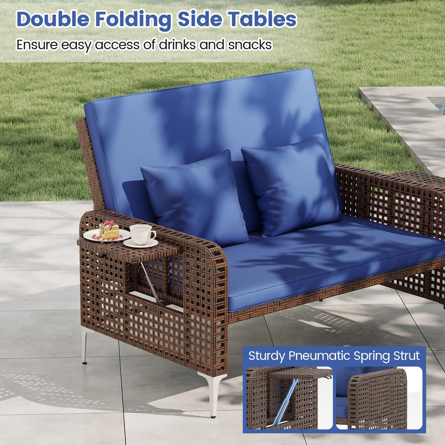Tangkula Patio Rattan Daybed with 4 Level Adjustable Backrest