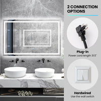 Tangkula LED Bathroom Mirror, Wall Mounted Rectangle Mirror w/ 3-Color Dimmable Lights, Time/Temp Display, Anti-Fog