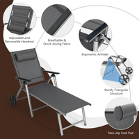 Tangkula Outdoor Aluminum Chaise Lounge Chair with Wheels