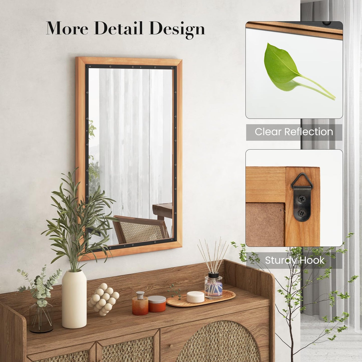 Miroir rustique en bois Tangkula, miroir mural rectangulaire avec cadre et panneau arrière