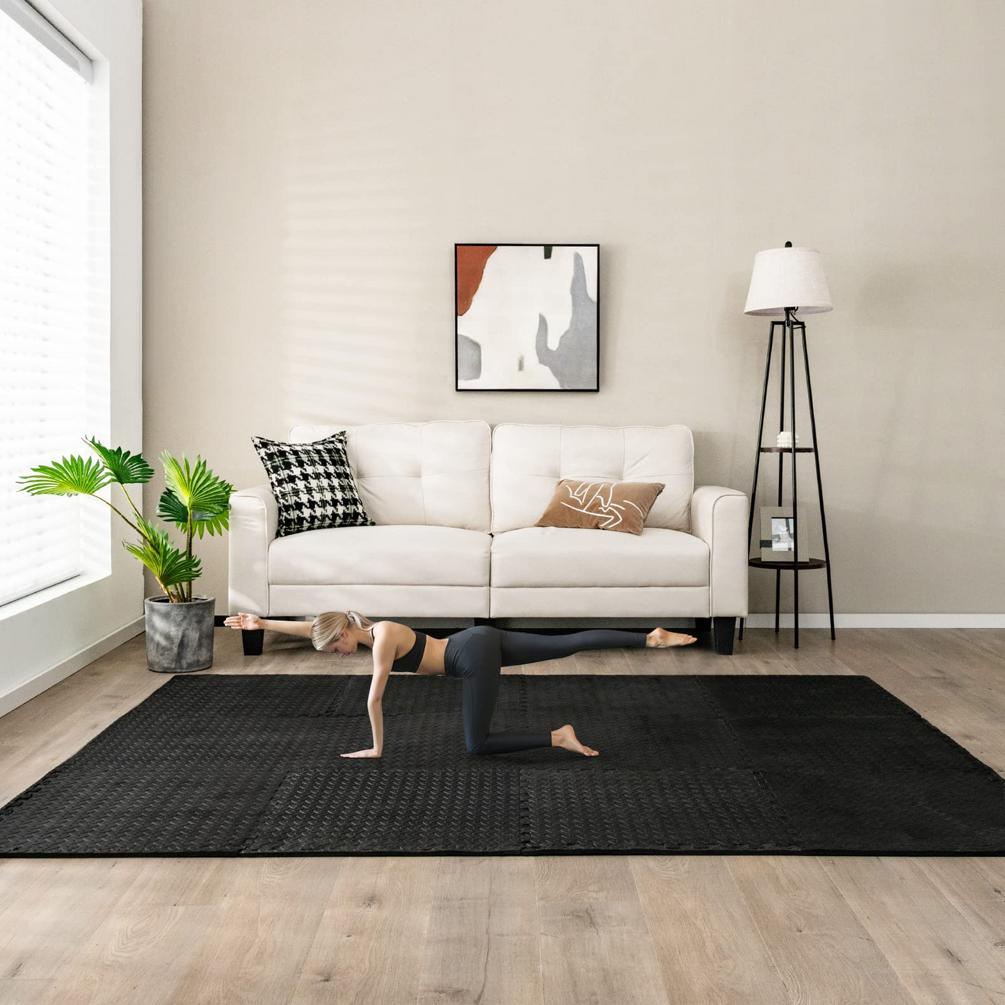 Tangkula 12 Tiles Exercise Flooring Mats with Border, Non-Slip EVA Foam Protective Mats