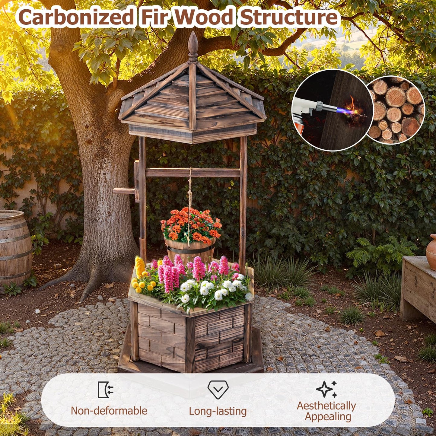 Jardinière puits à souhaits en bois style ancien Tangkula pour l'extérieur