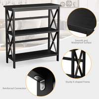 Tangkula 3-Tier Bookcase and Bookshelf, Wooden Open Shelf Bookcase, X-Design Etagere Bookshelf for Home Living Room Office