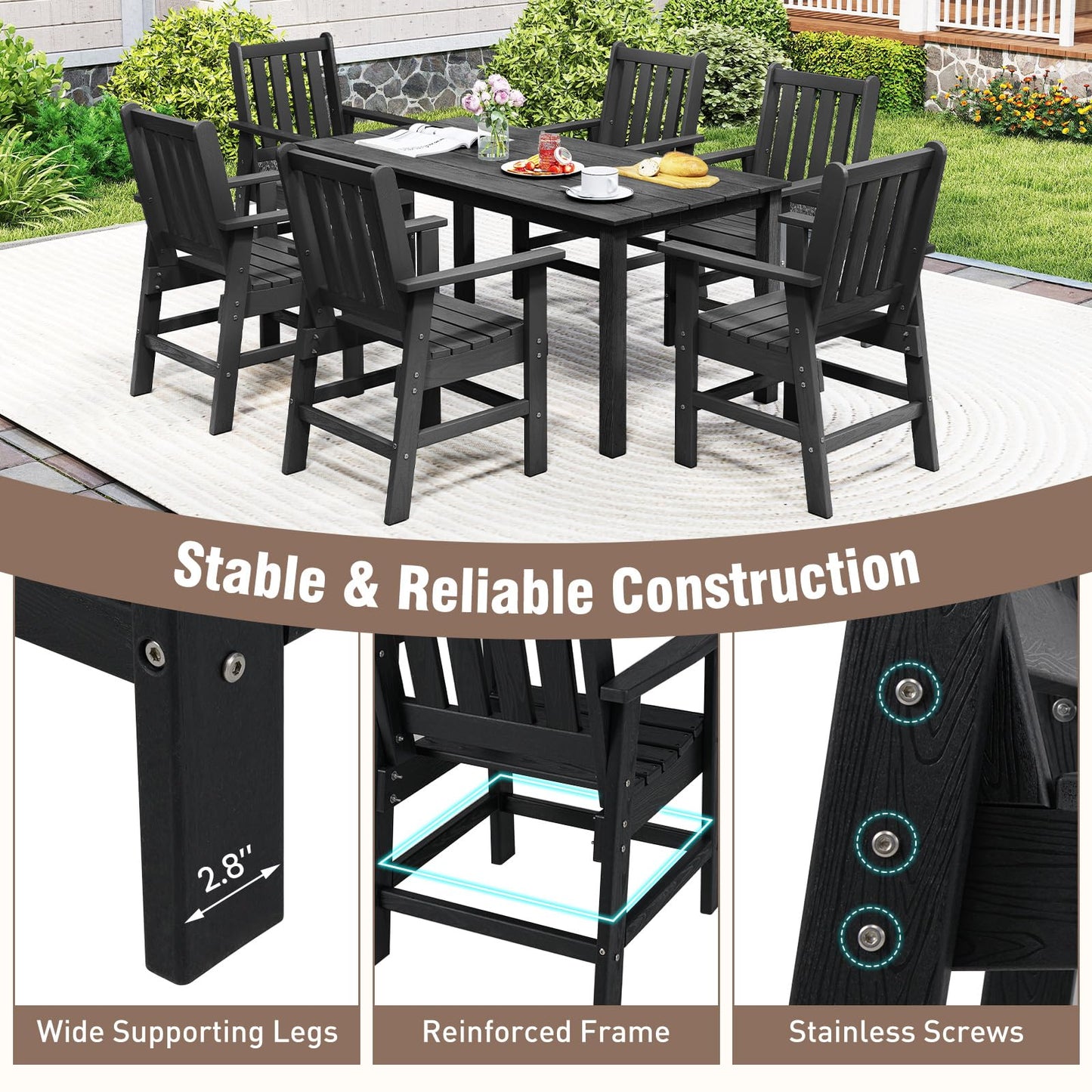Tangkula HDPE Patio Dining Chairs Set of 2/4 with Wide Armrests