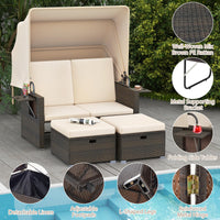 Tangkula Outdoor Patio Rattan Daybed w/Retractable Canopy & Adjustable Backrests