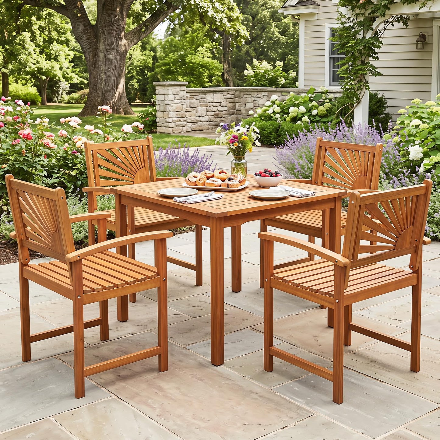 Tangkula Outdoor Acacia Wood Dining Chairs Set