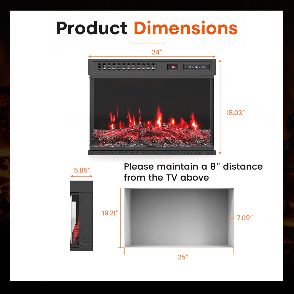 Tangkula 24/40/50/60 Inch 3-Sided Electric Fireplace with Remote