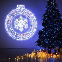 Tangkula 33 Inch Lighted Snowflake Christmas Wreath w/Hanging Ring & Support Bracket