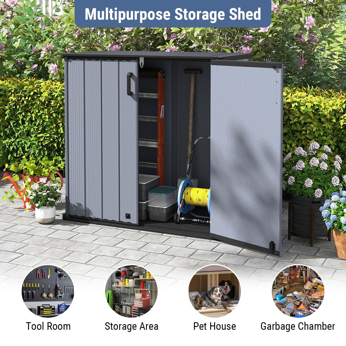 Tangkula 23.5 Cu.ft Outdoor Storage Shed with Floor & Lockable Door